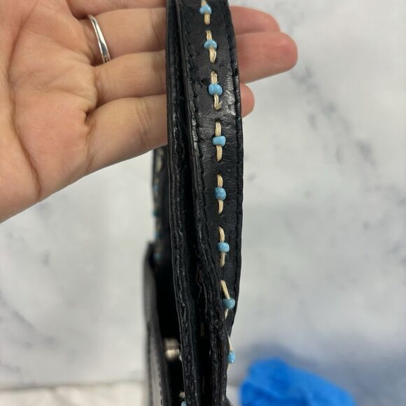 Vintage y2k 90s Fossil Black Leather handbag Purse southwest grunge pony hair - Picture 13 of 16